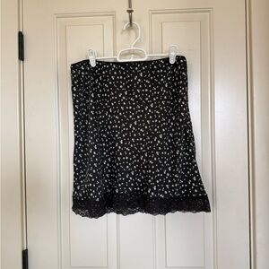 Black Floral Lace Trim Slip Skirt